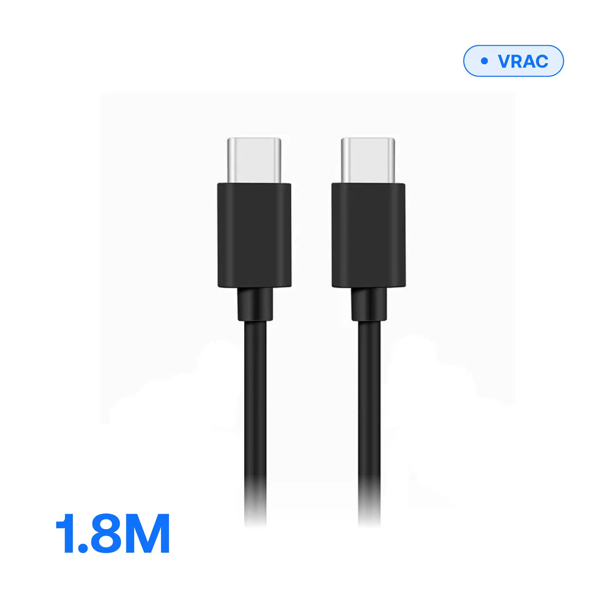 USB-C to USB-C cable 5 A — 1.8 m black, close-up of the connectors, bulk