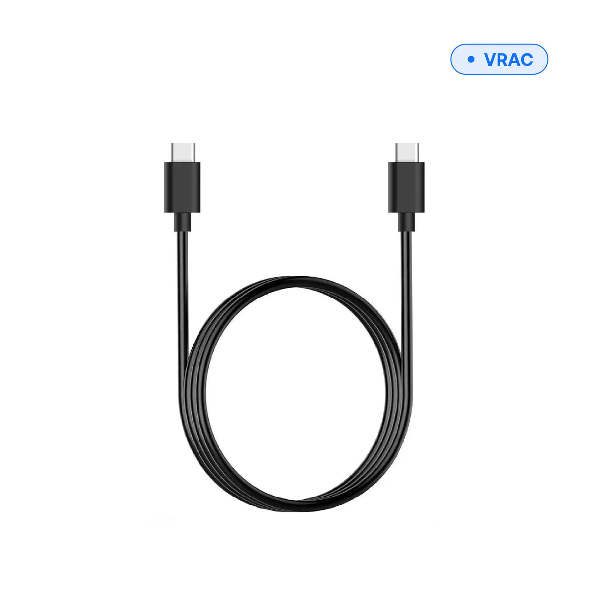 Câble USB-C vers USB-C 3 A — 1 m noir, vue complète du câble enroulé, en vrac