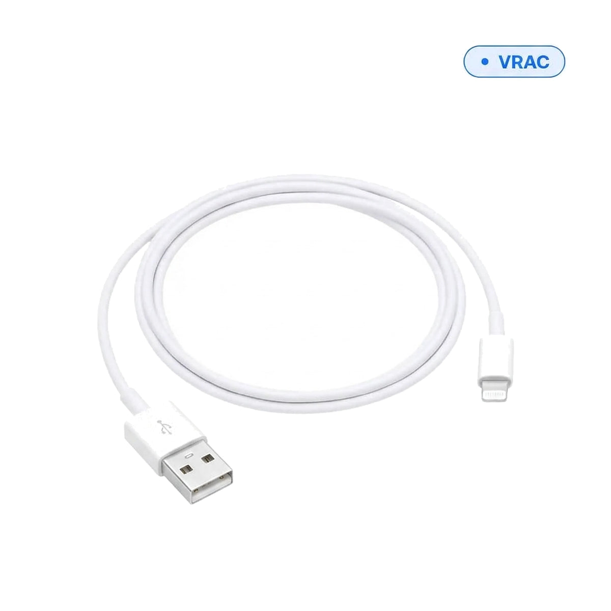 Câble USB vers Lightning — 1 m blanc, vue complète du câble enroulé, en vrac
