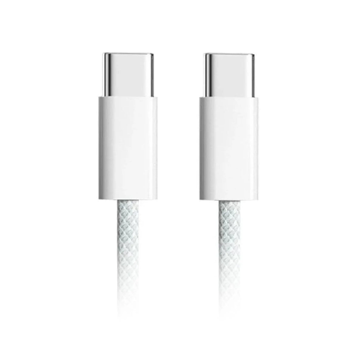 Câble USB-C vers USB-C 60 W blanc, gros plan sur les connecteurs