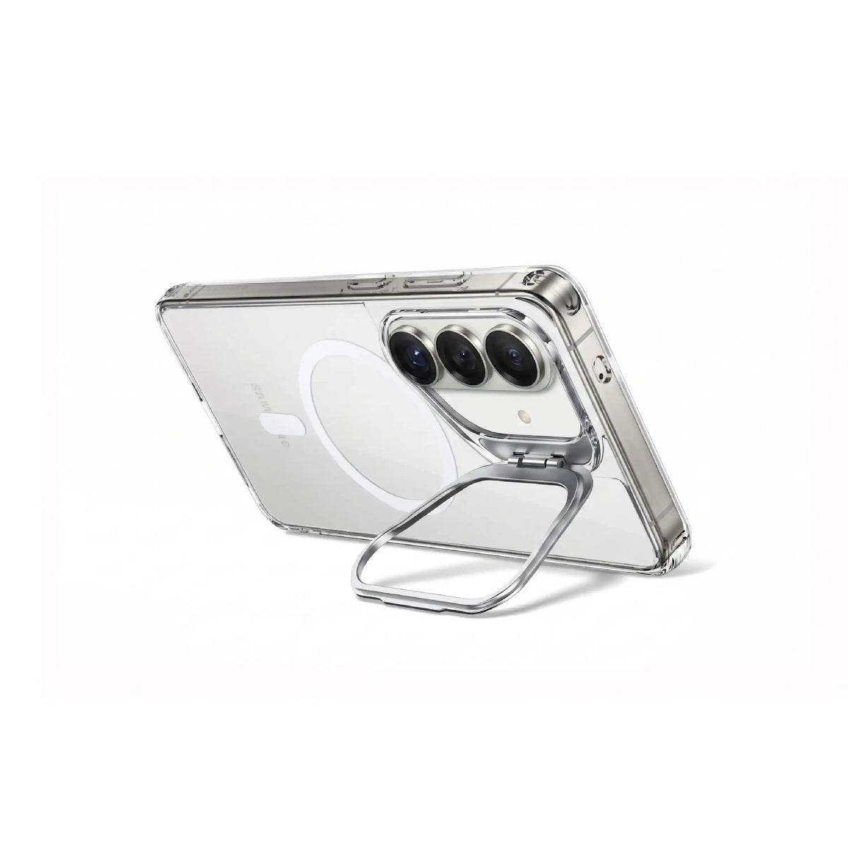 Étui transparent MOVY Clear compatible MagSafe pour Samsung Galaxy S22, support intégré déployé en mode paysage