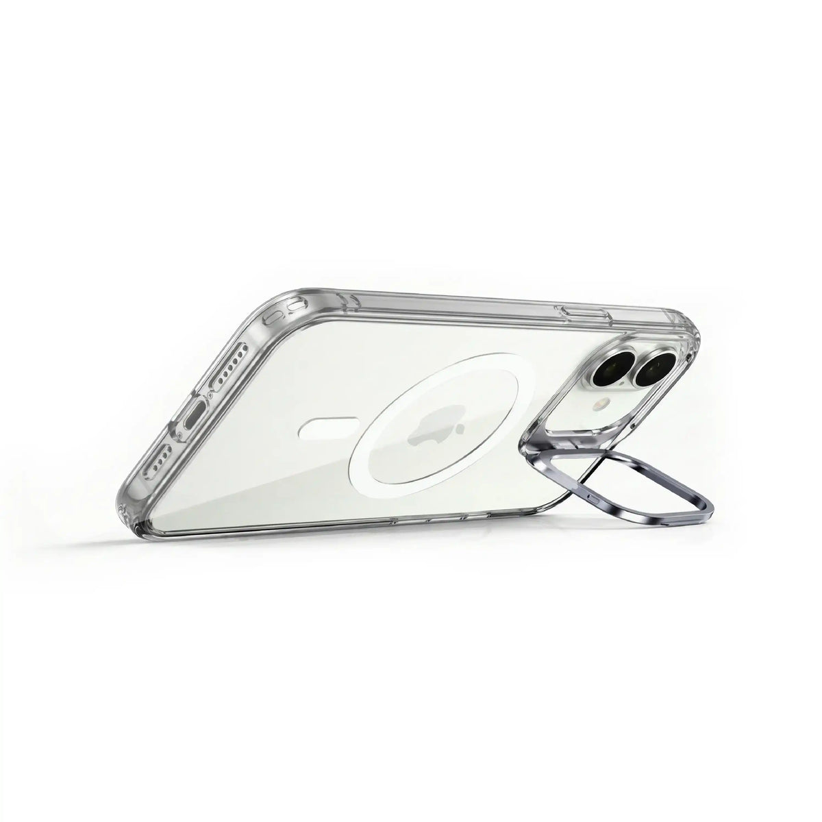 Étui transparent MOVY Clear compatible MagSafe pour iPhone 12, support intégré déployé en mode paysage