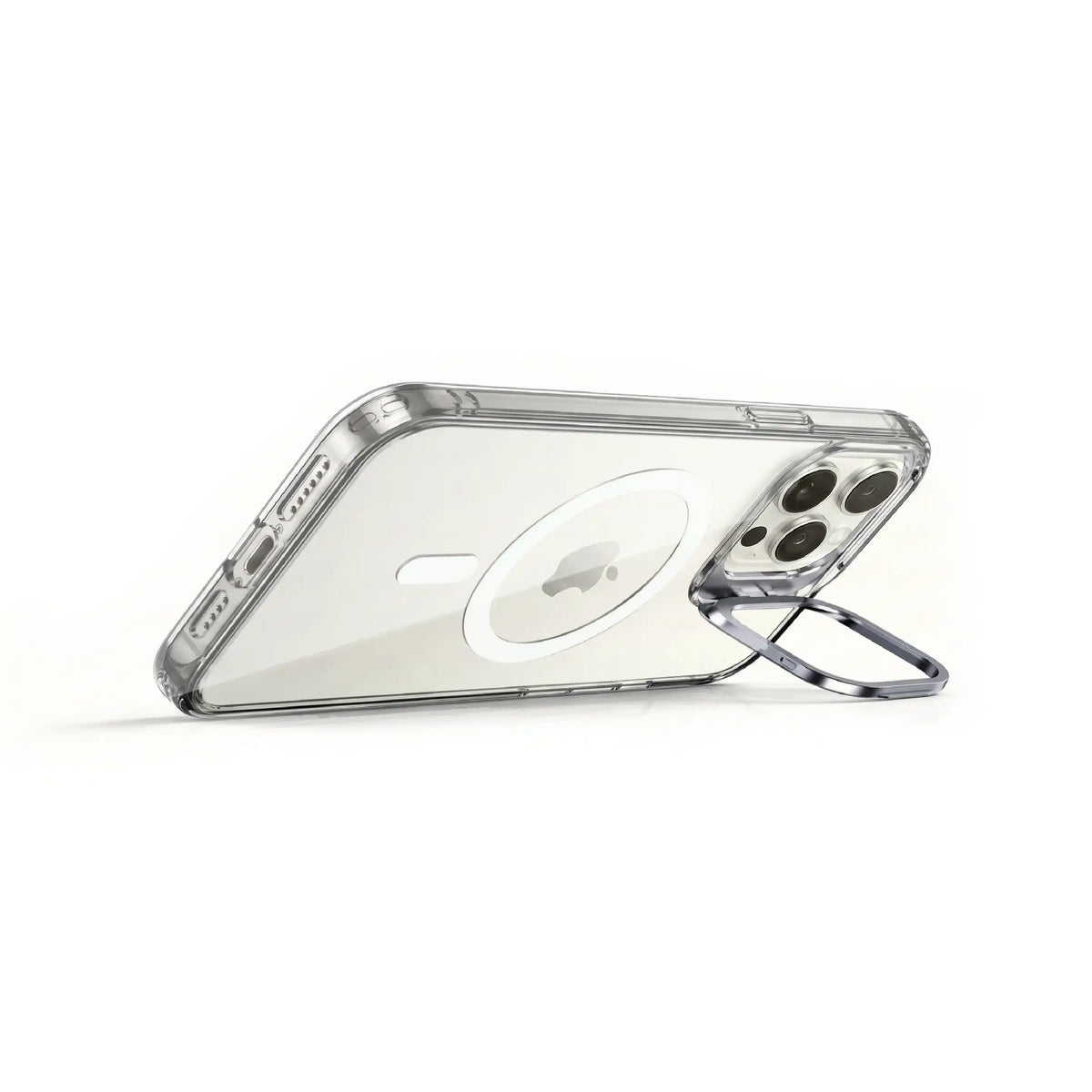 Étui transparent MOVY Clear compatible MagSafe pour iPhone 15 Pro, support intégré déployé en mode paysage