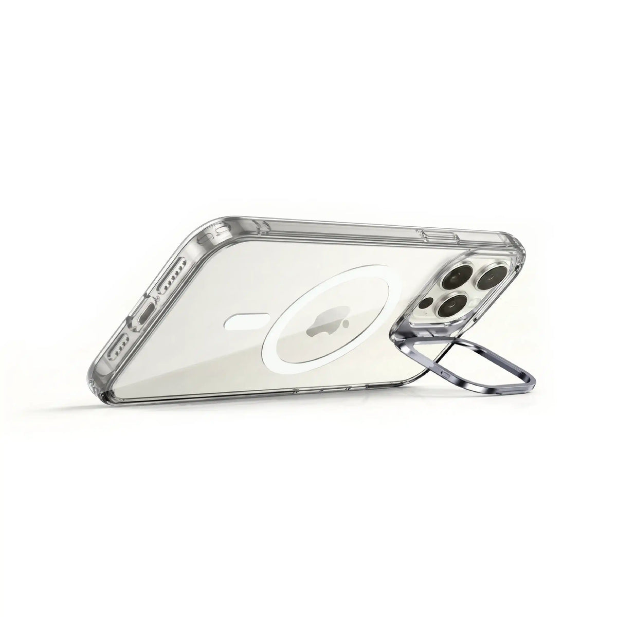 Étui transparent MOVY Clear compatible MagSafe pour iPhone 15 Pro Max, support intégré déployé en mode paysage