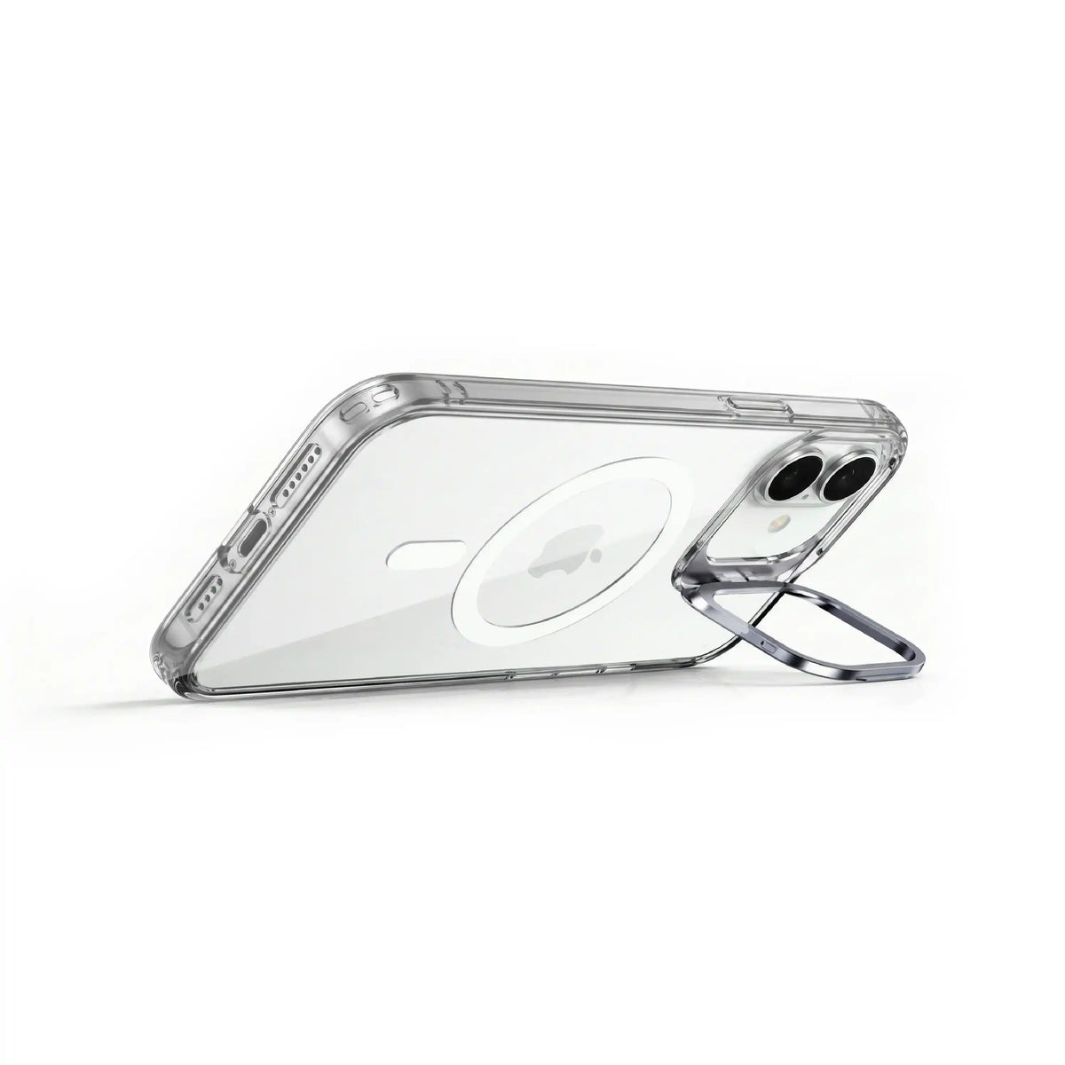 Étui transparent MOVY Clear compatible MagSafe pour iPhone 16, support intégré déployé en mode paysage