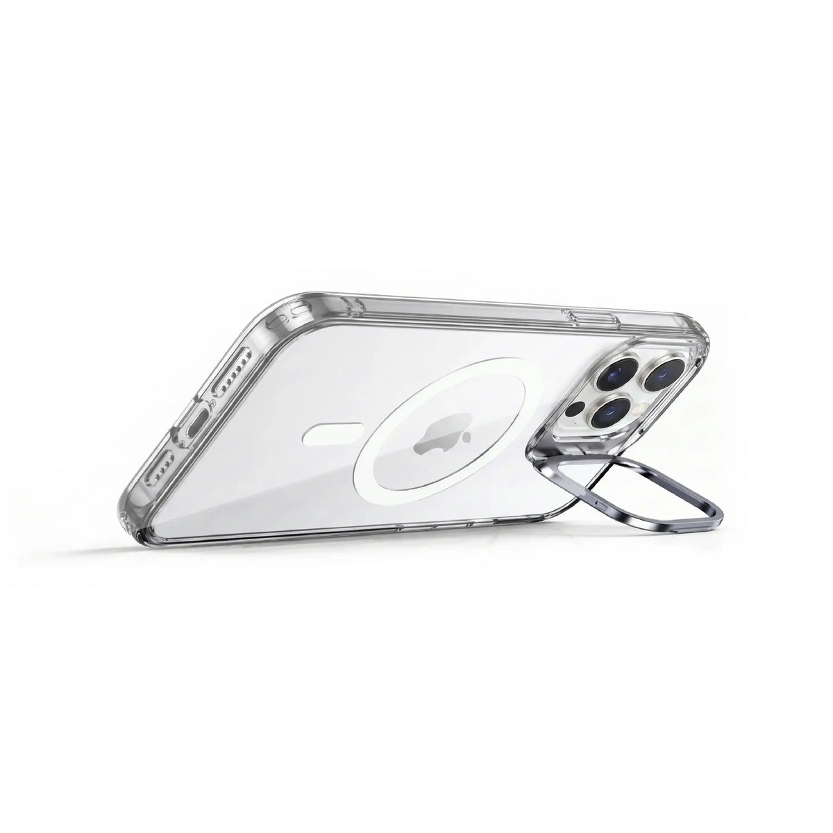 Étui transparent MOVY Clear compatible MagSafe pour iPhone 16 Pro, support intégré déployé en mode paysage