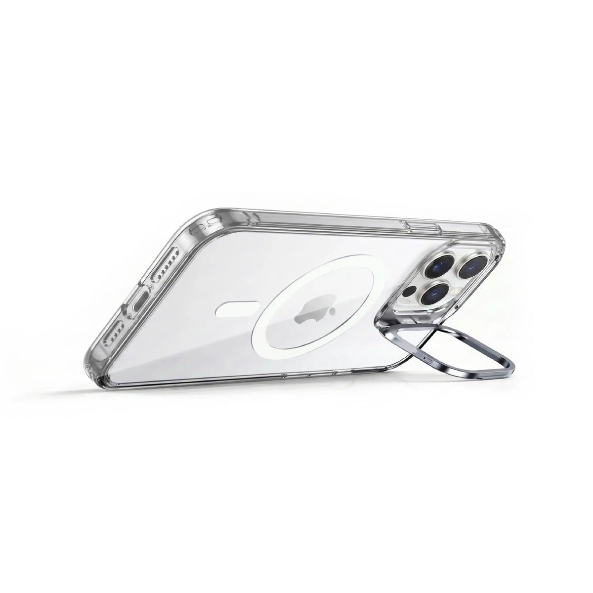 Étui transparent MOVY Clear compatible MagSafe pour iPhone 16 Pro Max, support intégré déployé en mode paysage