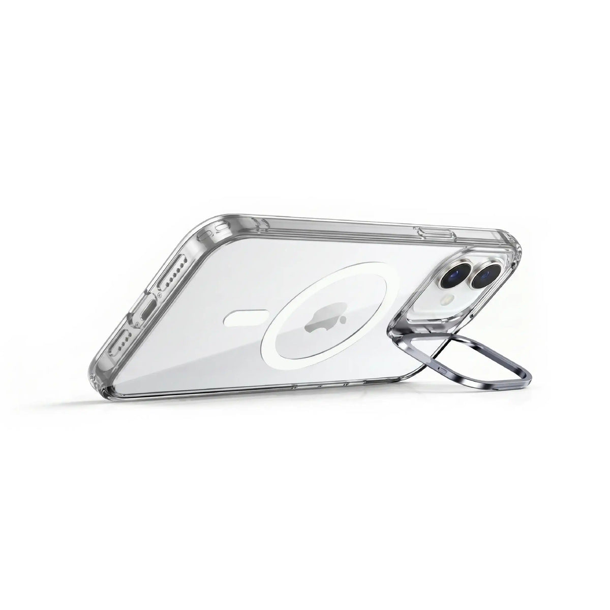 Étui transparent MOVY Clear compatible MagSafe pour iPhone 17, support intégré déployé en mode paysage