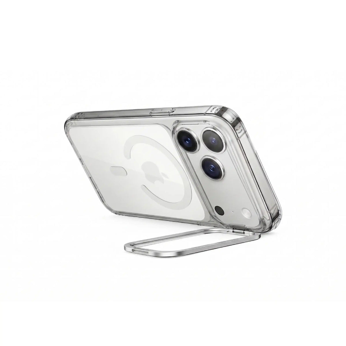 Étui transparent MOVY Clear compatible MagSafe pour iPhone 18 Pro / 17 Pro, support intégré déployé en mode paysage
