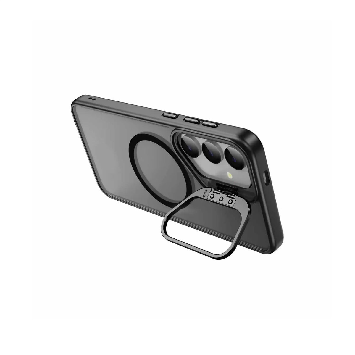 MOVY Matte MagSafe-compatible case for Samsung Galaxy S23+, built-in kickstand extended in landscape mode