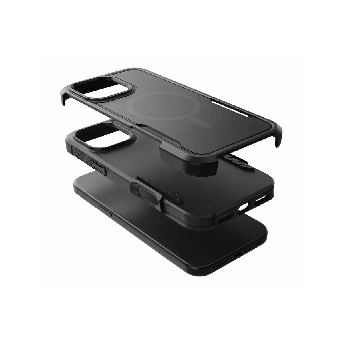 MOVY Rugged MagSafe-compatible case for iPhone 15 Pro, built-in kickstand extended in landscape mode