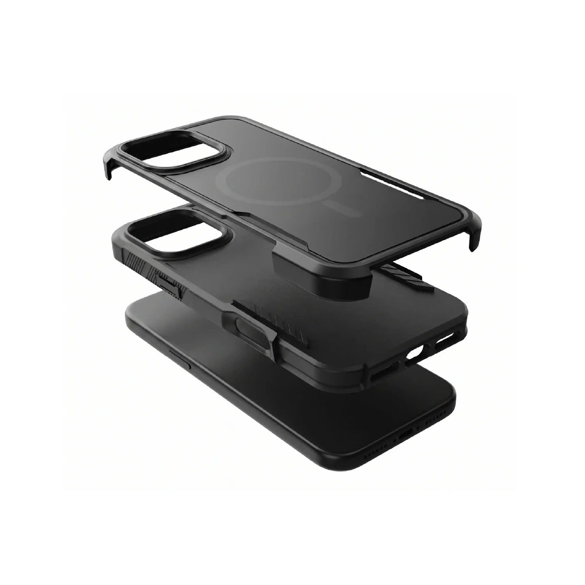 MOVY Rugged MagSafe-compatible case for iPhone 16 Pro, built-in kickstand extended in landscape mode