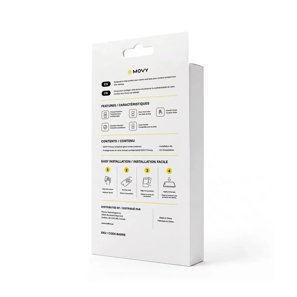 Arrière de l’emballage du verre de confidentialité MOVY Privacy pour iPhone 17 Pro Max