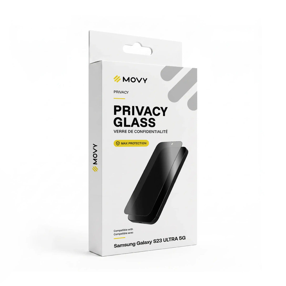 Emballage avant du verre de confidentialité MOVY Privacy pour Samsung Galaxy S23 Ultra 5G