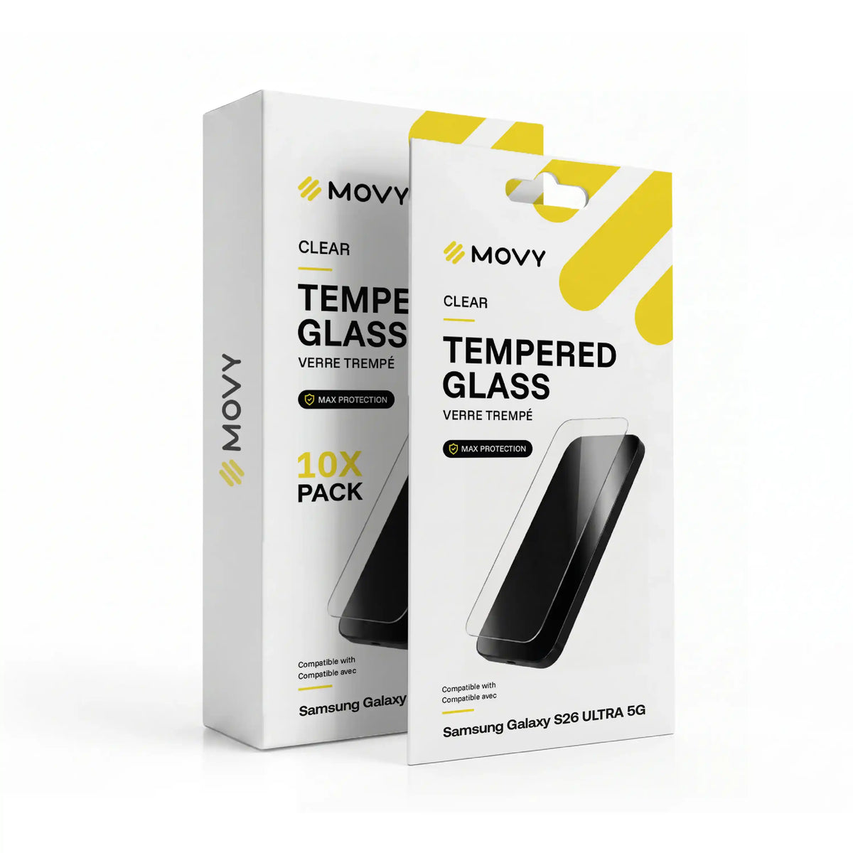 Emballage avant de 10 verres trempés transparents MOVY Clear pour Samsung Galaxy S26 Ultra 5G
