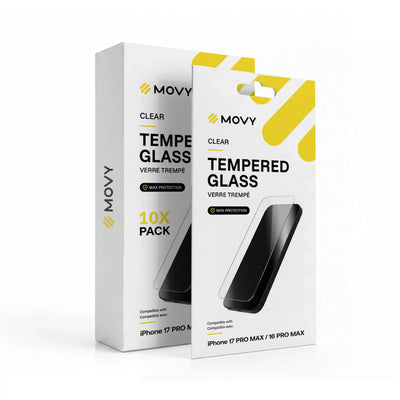 MOVY Clear Verre trempé pour iPhone 17 Pro Max / 16 Pro Max — Paquet de 10 (transparent)