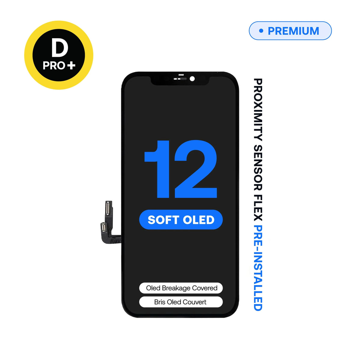 Diagnostic Soft OLED replacement screen, D-Pro+, for iPhone 12, pre-installed proximity sensor