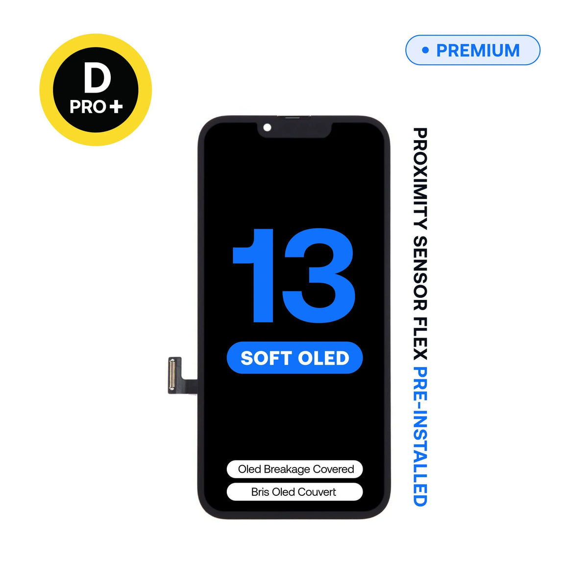 Diagnostic Soft OLED replacement screen, D-Pro+, for iPhone 13, pre-installed proximity sensor