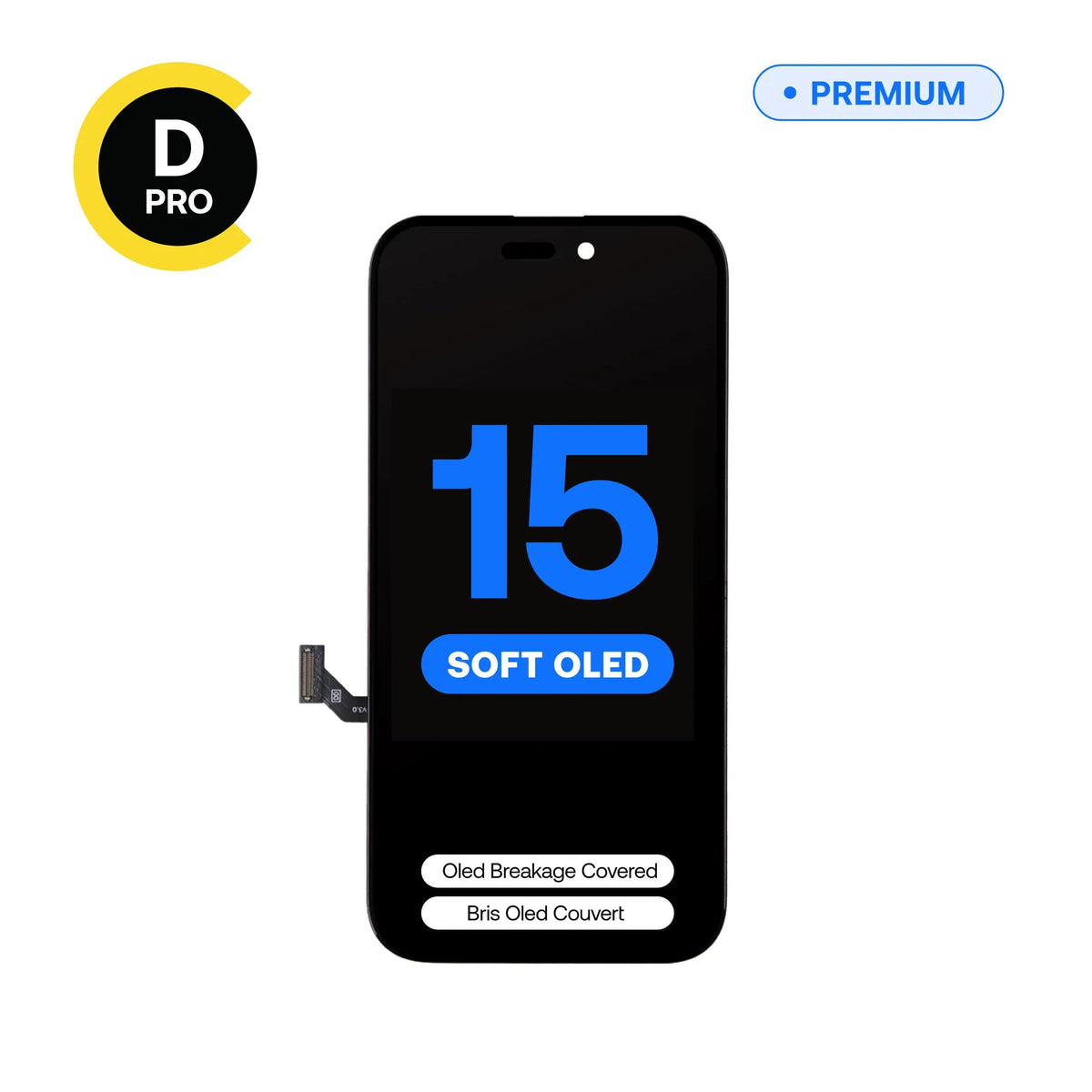 Écran de remplacement OLED souple Diagnostic D-Pro pour iPhone 15