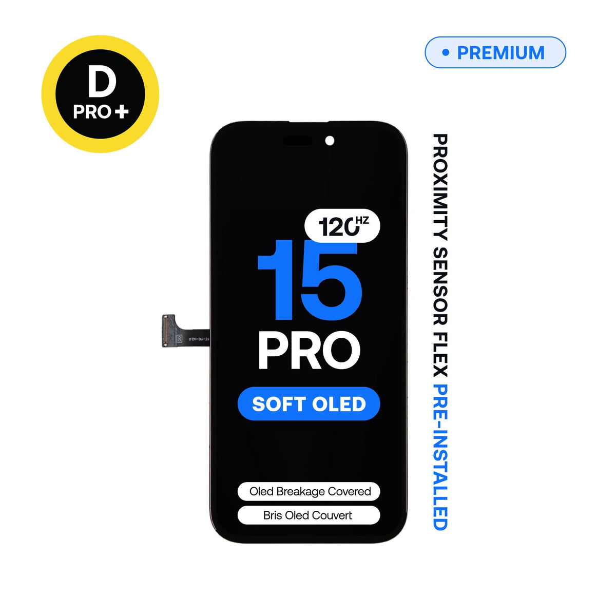 120Hz Diagnostic Soft OLED replacement screen, D-Pro+, for iPhone 15 Pro, pre-installed proximity sensor