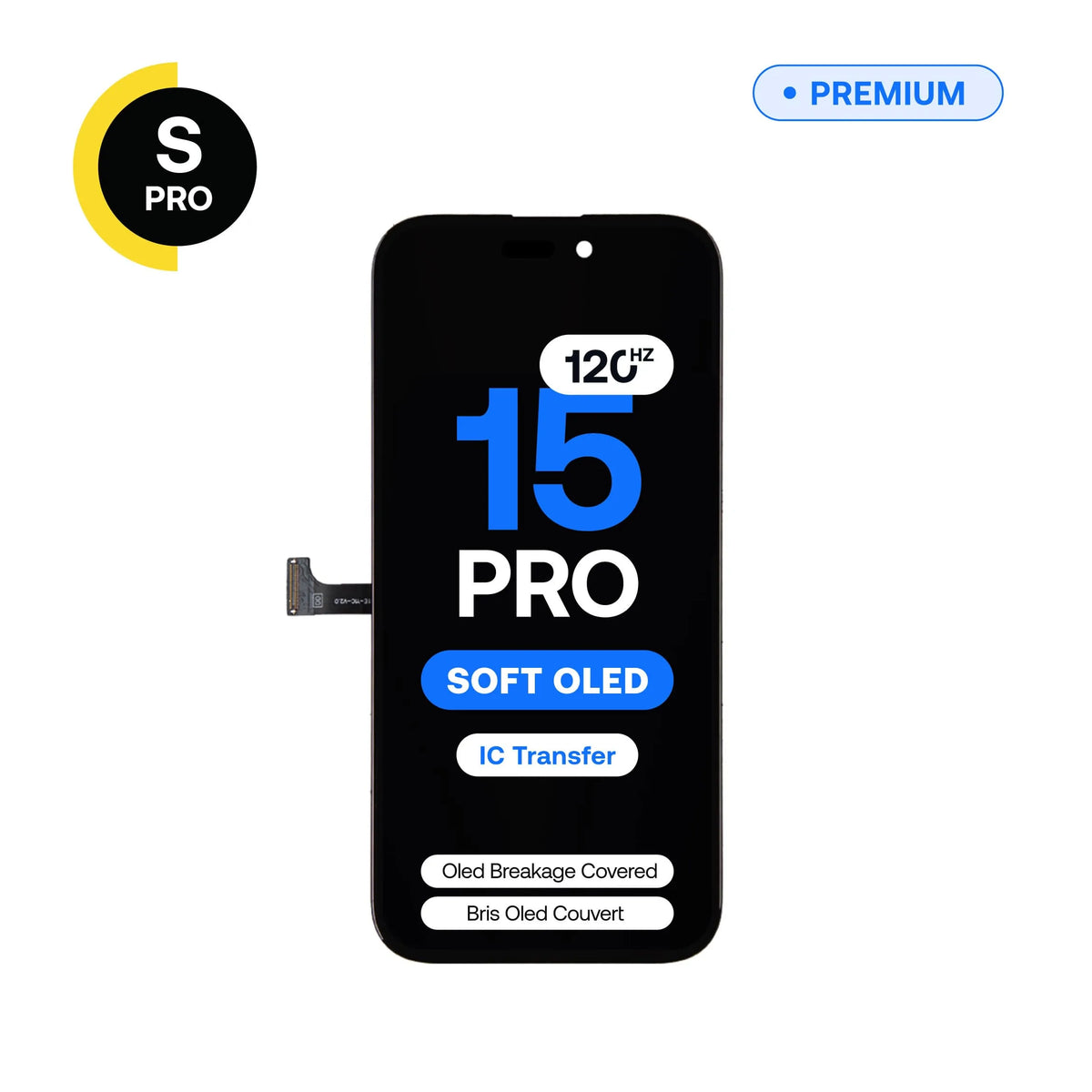 120Hz Soft OLED replacement screen, S-Pro, for iPhone 15 Pro