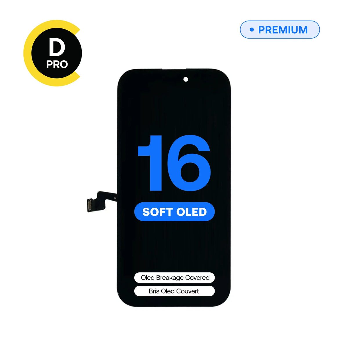 Diagnostic Soft OLED replacement screen, D-Pro, for iPhone 16