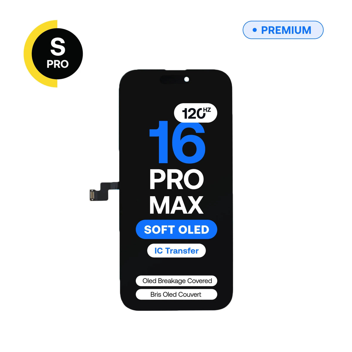 120Hz Soft OLED replacement screen, S-Pro, for iPhone 16 Pro Max