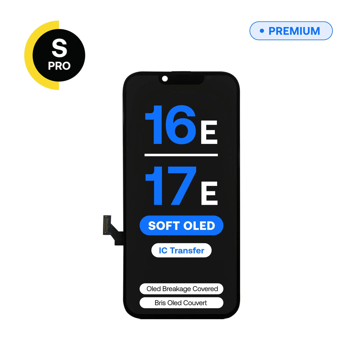Soft OLED replacement screen, S-Pro, for iPhone 16e, 17e