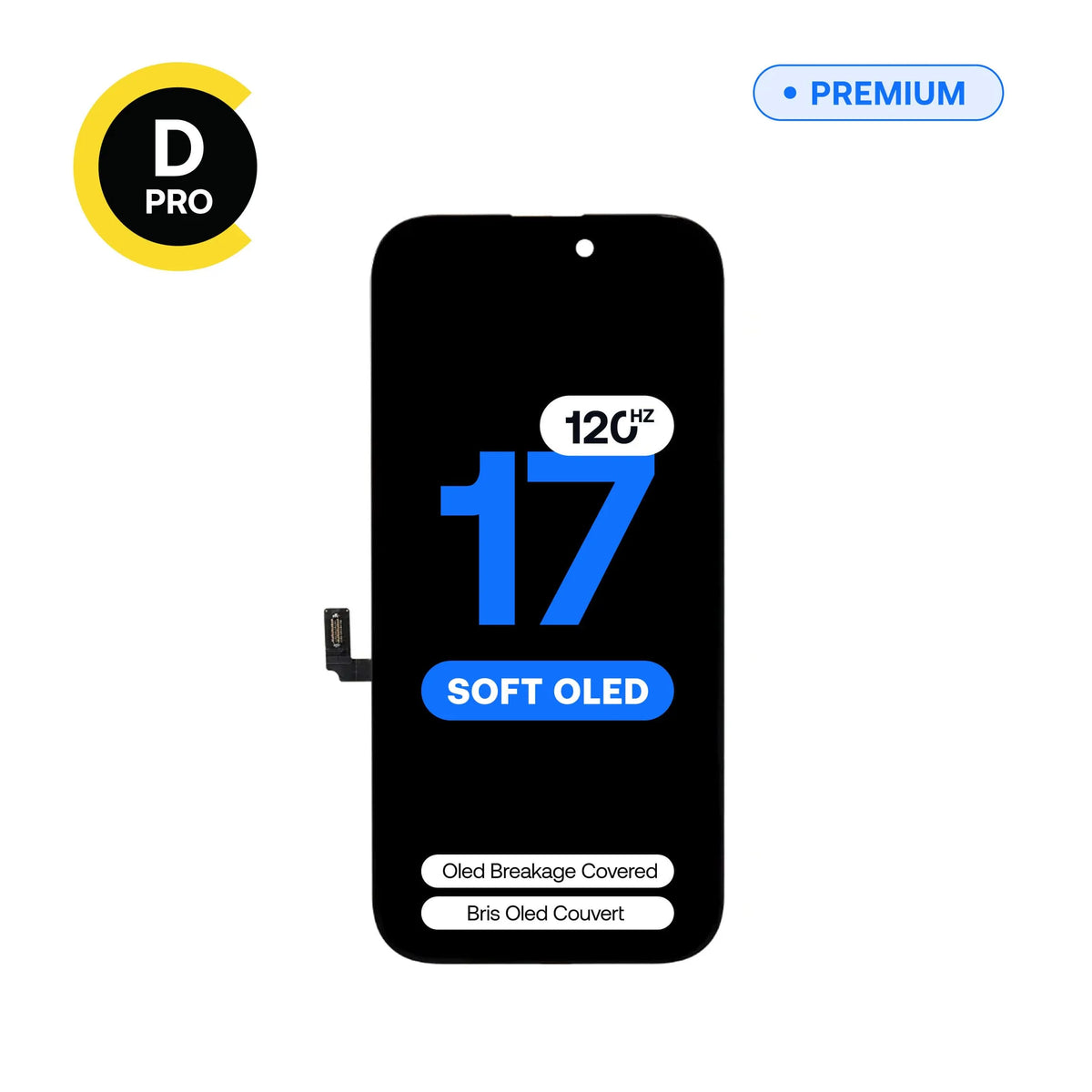 120Hz Diagnostic Soft OLED replacement screen, D-Pro, for iPhone 17