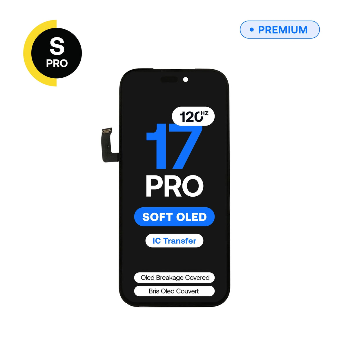 120Hz Soft OLED replacement screen, S-Pro, for iPhone 17 Pro