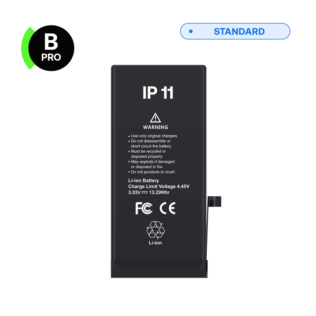 Batterie de remplacement B-Pro pour iPhone 11, vue avant avec nappe de connexion