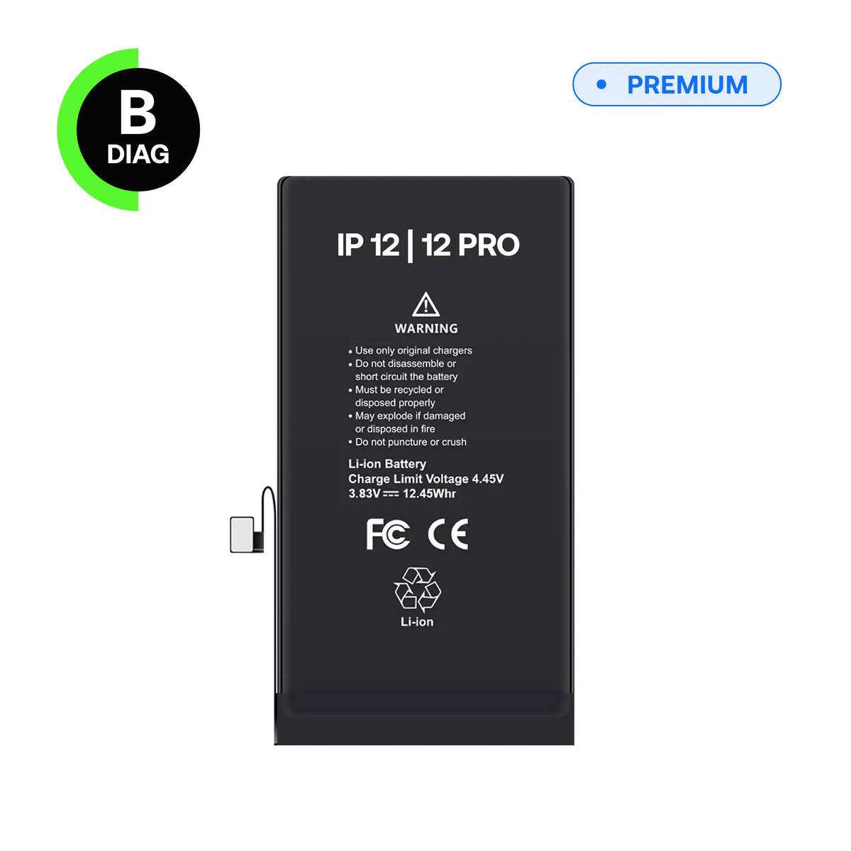Batterie Diagnostic B-Diag pour iPhone 12, 12 Pro, vue avant avec nappe de connexion