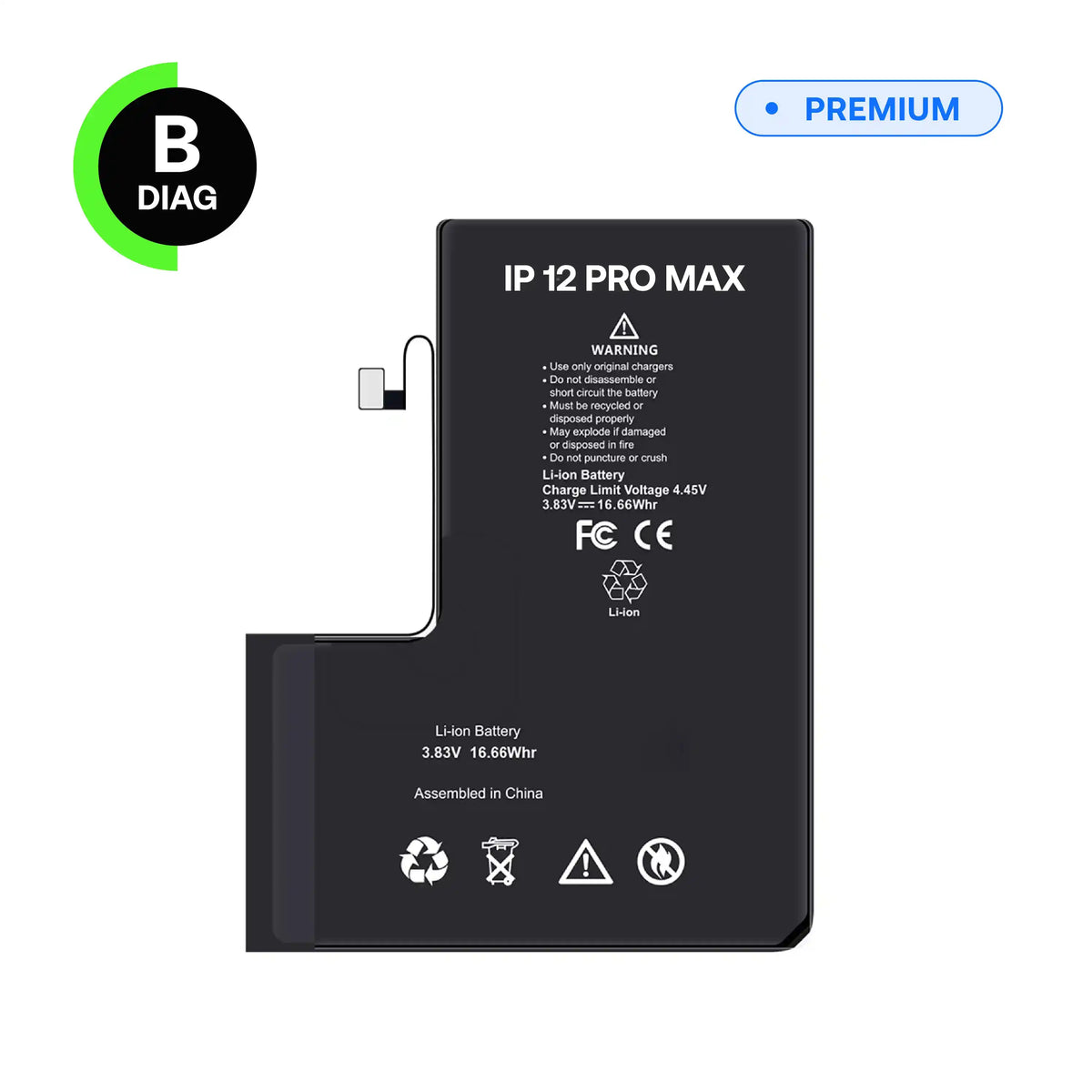 Batterie Diagnostic B-Diag pour iPhone 12 Pro Max, vue avant avec nappe de connexion