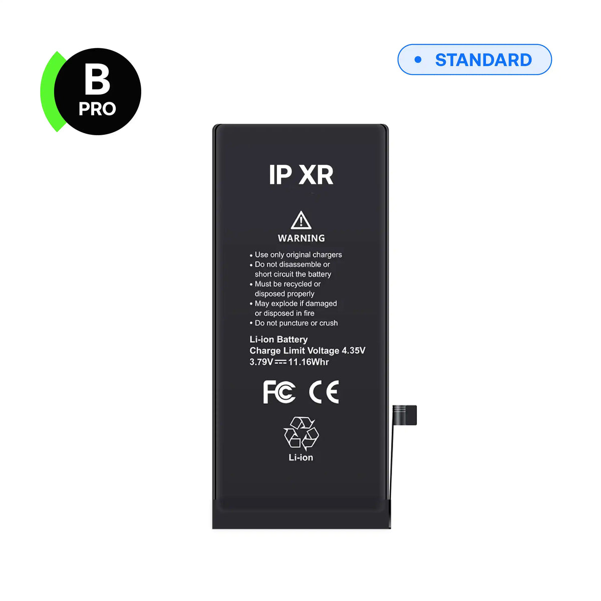 Batterie de remplacement B-Pro pour iPhone XR, vue avant avec nappe de connexion